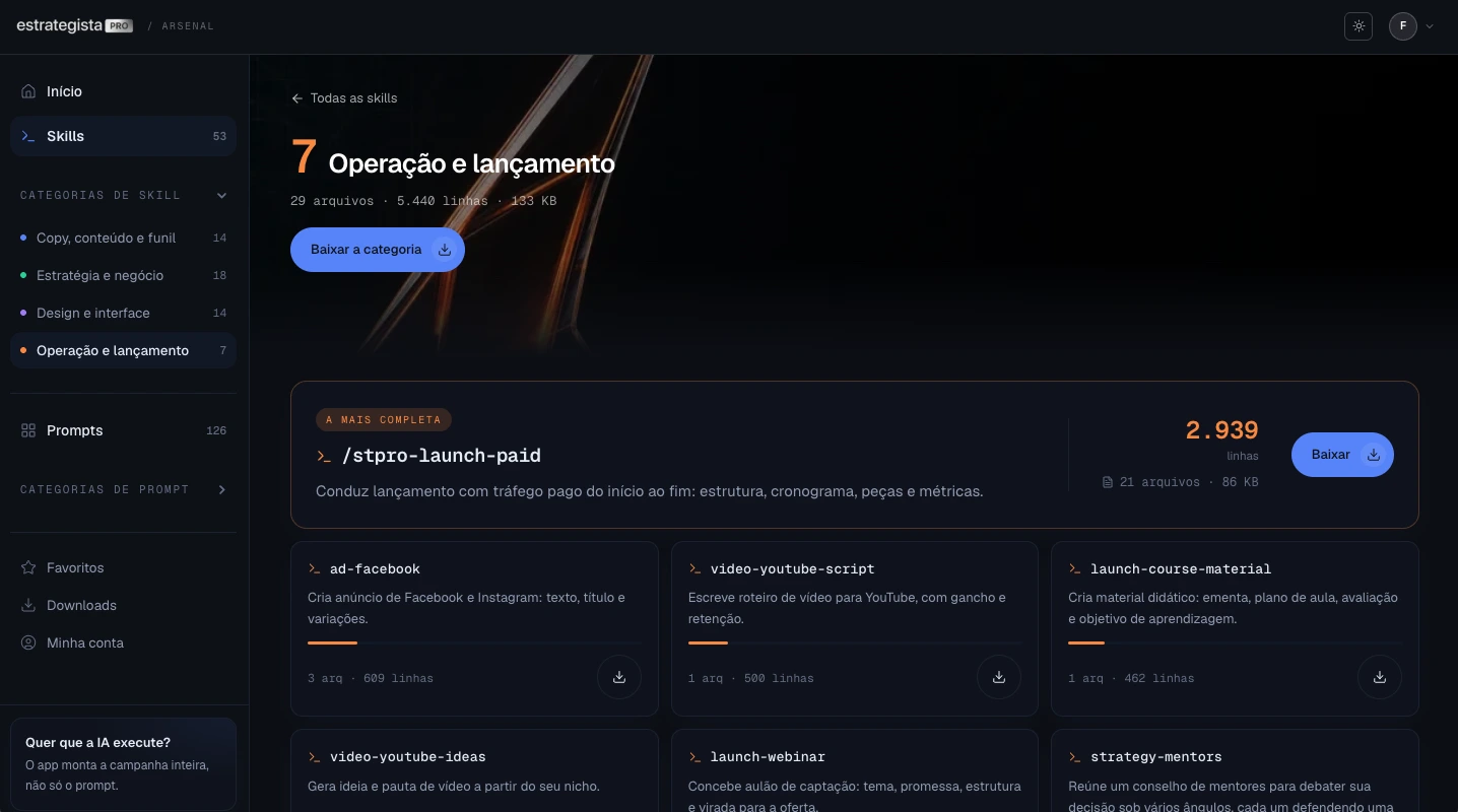 A navegação da área de membros: da home até o download de uma categoria de skill
